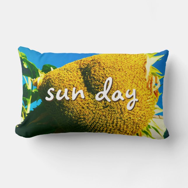 Yellow Sunflower Photo Sun Day Script Bold Modern Lumbar Cushion (Front)
