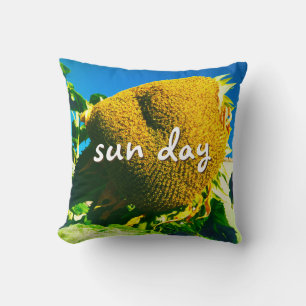 Yellow Sunflower Photo Sun Day Script Bold Simple Cushion