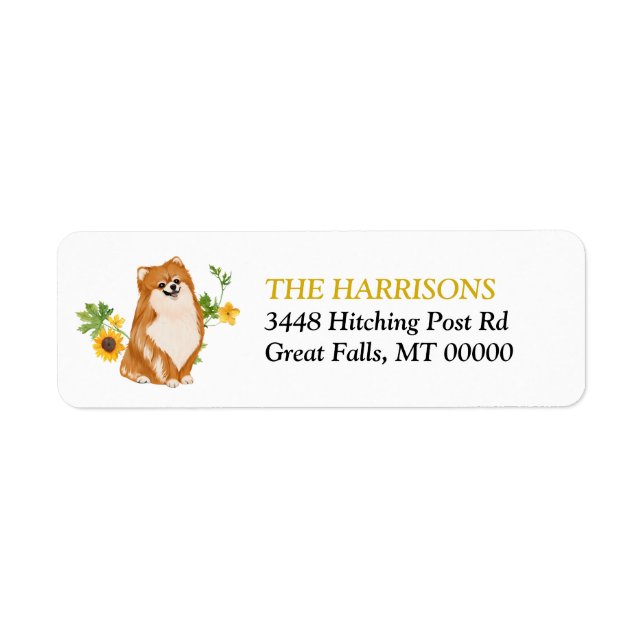 Yellow Sunflower Pomeranian Return Address (Front)