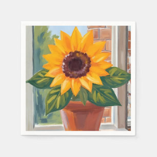 Yellow Sunflower Pot Floral Watercolor Napkin