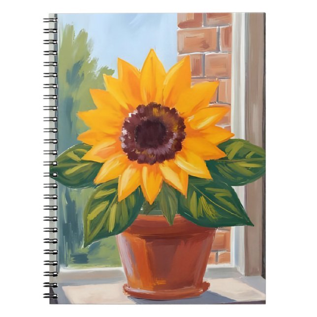 Yellow Sunflower Pot Floral Watercolor Notebook (Front)