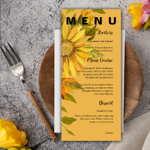 Yellow Sunflower Pretty  Floral Wedding Party Menu