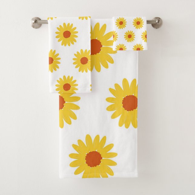 Yellow Sunflower Pretty Retro Y2K Pattern Bath Towel Set (Insitu)