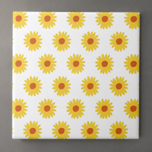 Yellow Sunflower Pretty Retro Y2K Pattern Tile
