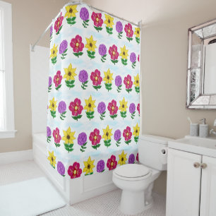 Yellow Sunflower Purple Pink Garden Flowers Shower Curtain