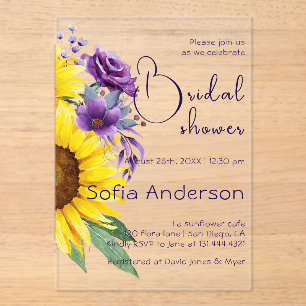 Yellow sunflower purple wildflower watercolor acrylic invitations