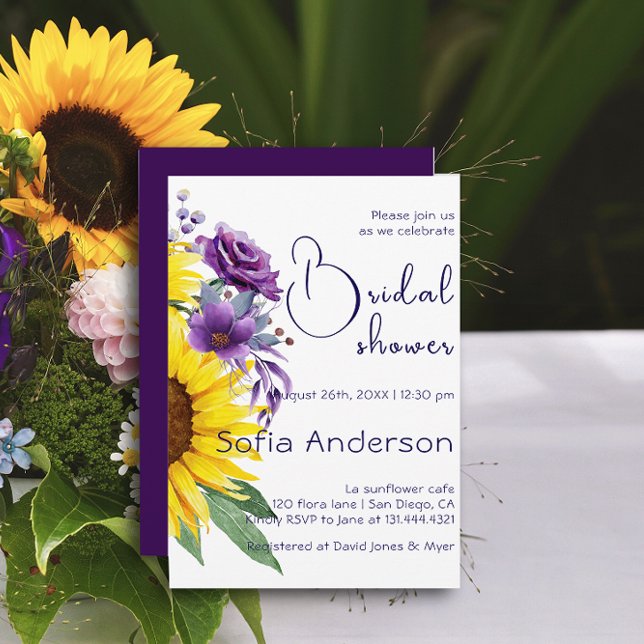 Yellow  sunflower purple wildflower watercolor  invitation (Creator Uploaded)