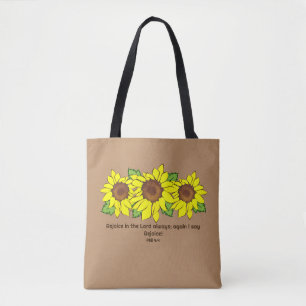 Yellow Sunflower Rejoice in the Lord Tote Bag