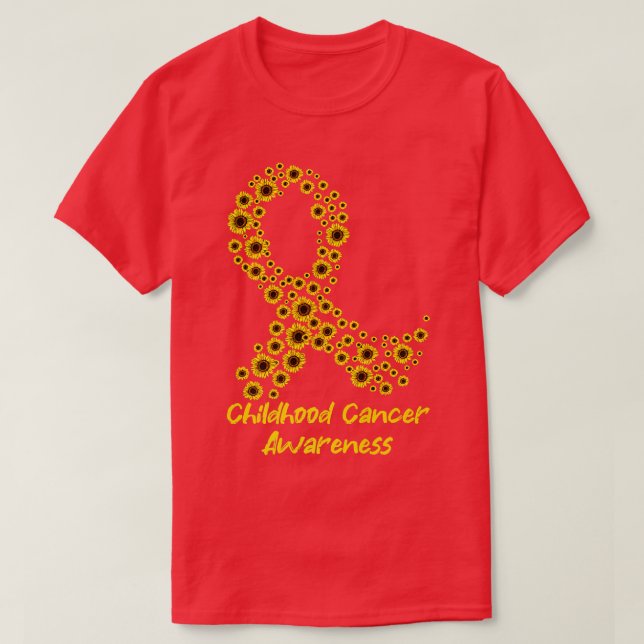 Yellow Sunflower Ribbon Childhood Cancer Awareness T-Shirt (Design Front)