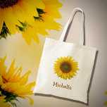 Yellow Sunflower Rustic Country<br><div class="desc">Cute floral tote bag,  with a bright yellow sunflower bloom image. With brown lettering,  you can personalise the text to make a great custom accessory. Perfect for keeping your items together when you are on the go.</div>