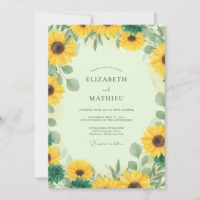 Yellow Sunflower Rustic Eucalyptus Wedding Invitation (Front)