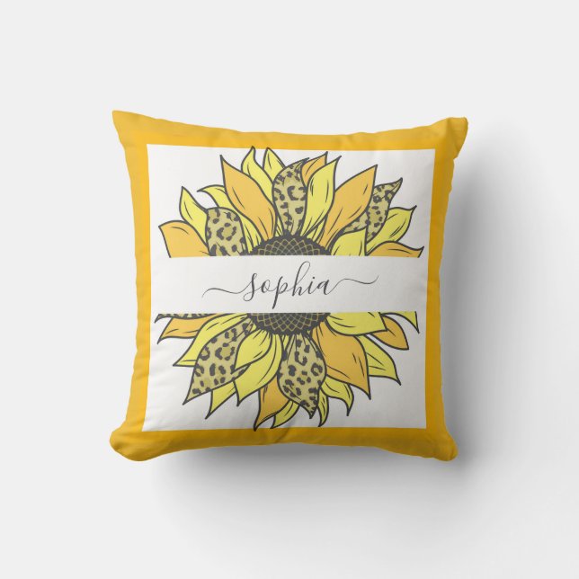 Yellow Sunflower Rustic Floral Cushion (Front)