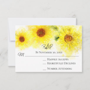 *~* Yellow  Sunflower Rustic  Wedding RSVP Card