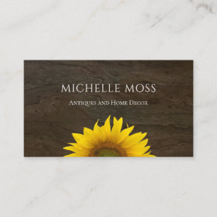Yellow Sunflower Rustic Wood Simple Business Card