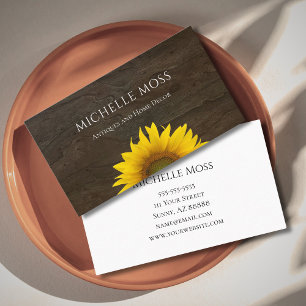 Yellow Sunflower Rustic Wood Simple  Business Card
