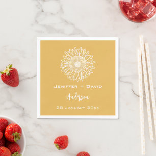 Yellow Sunflower Sketch Personalised Wedding Napkin