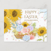 Yellow Sunflower Spring Floral Happy Easter White
