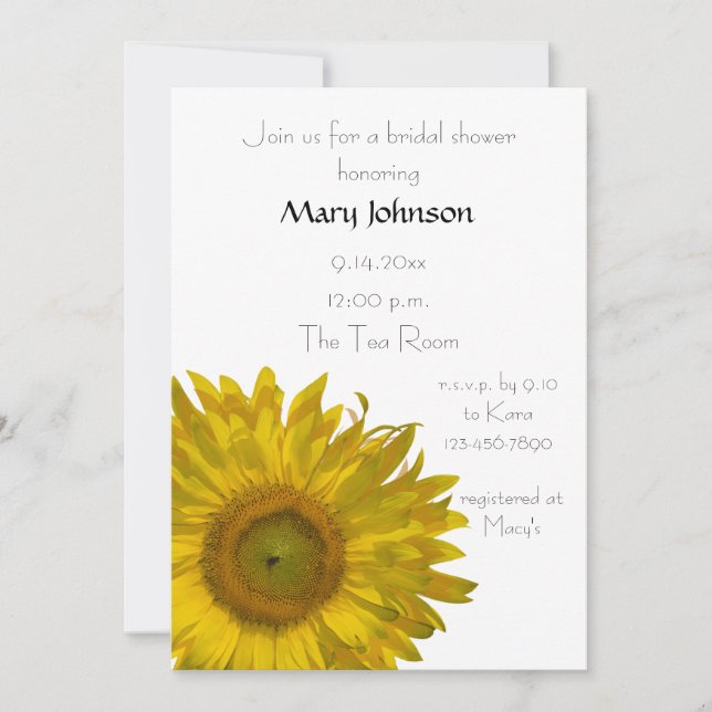 Yellow Sunflower Summer Bridal Shower Invitation (Front)