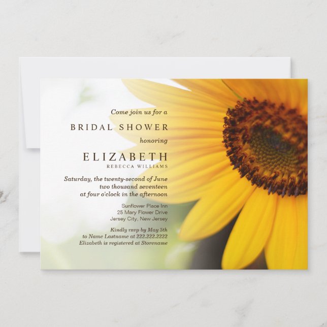 Yellow Sunflower Summer Bridal Shower Invite (Front)