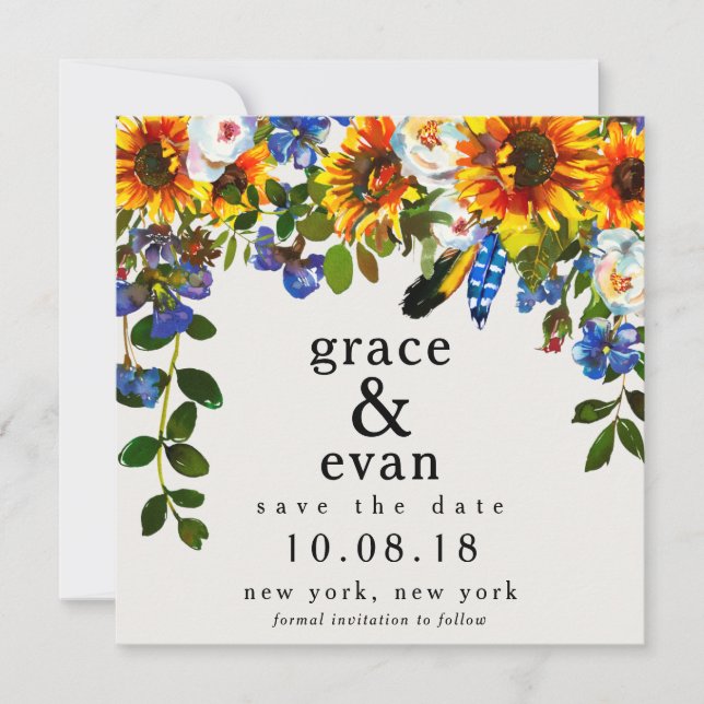 Yellow Sunflower Summer Fall Autumn Save the Date Invitation (Front)