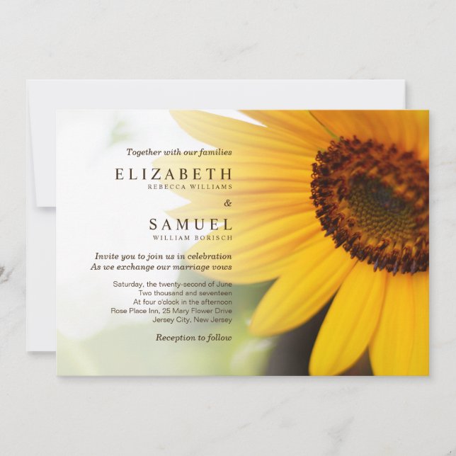 Yellow Sunflower Summer Wedding Invitation (Front)