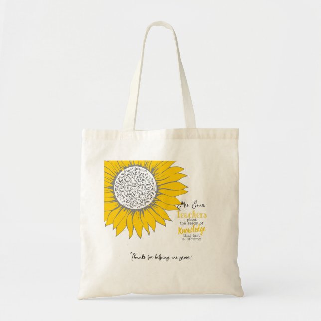 Yellow sunflower teacher thank you gift tote bag (Front)