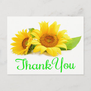 Yellow Sunflower Thank You Green Wedding Flowers Postcard