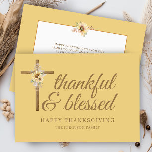 Yellow Sunflower Thankful and Blessed Thanksgiving Holiday Card
