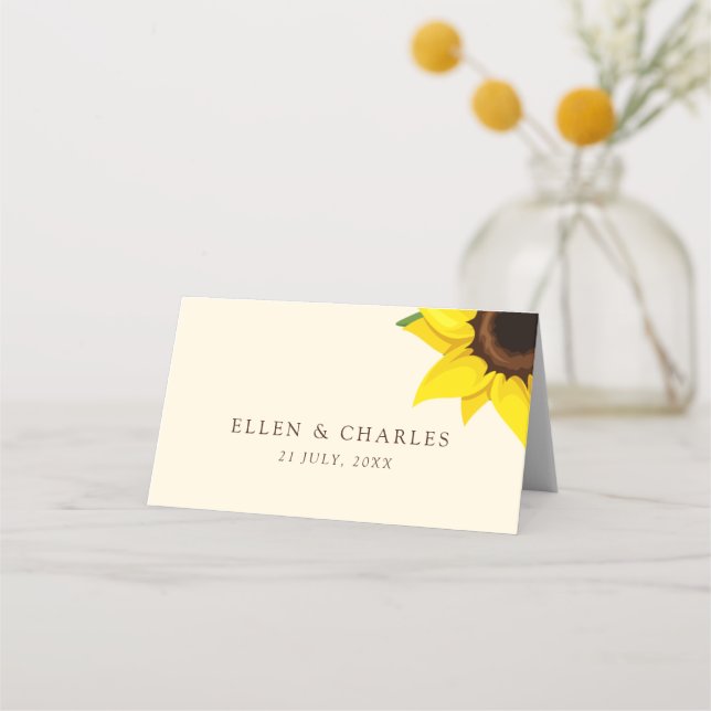 Yellow Sunflower Themed Guest Place Table Card (Back)