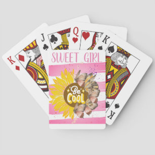 Yellow Sunflower trendy vibrant color paper art Playing Cards
