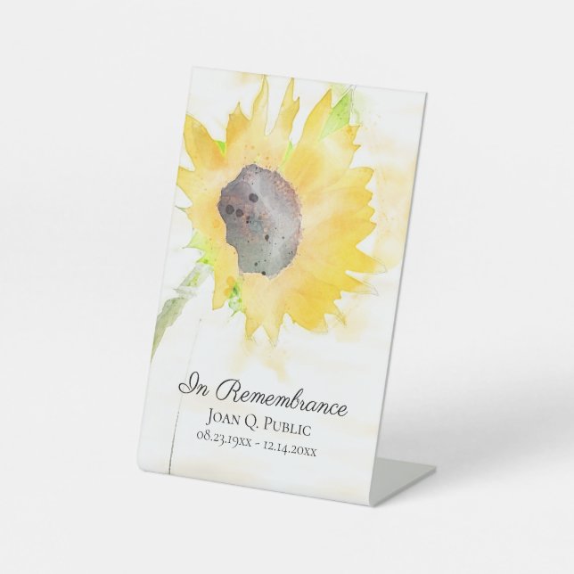 Yellow Sunflower Vase Celebration of Life Funeral Pedestal Sign (Front)