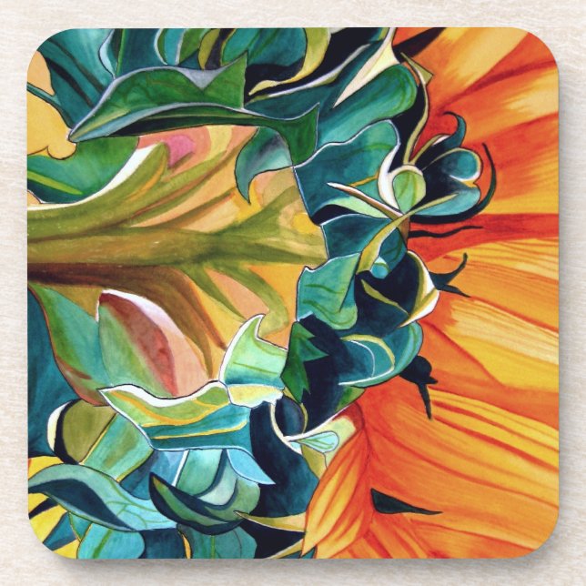 Yellow Sunflower watercolor original art painting Coaster (Front)