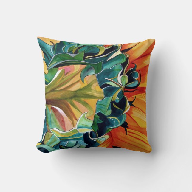 Yellow Sunflower watercolor original art painting Cushion (Front)