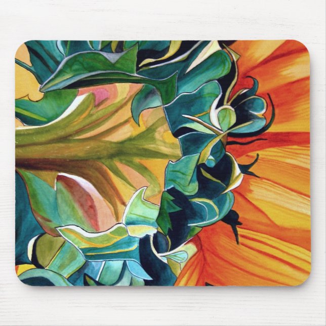 Yellow Sunflower watercolor original art painting Mouse Pad (Front)