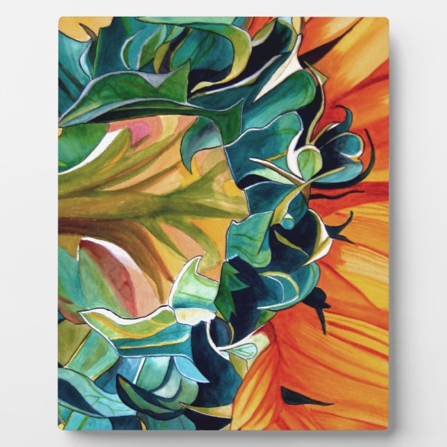 Yellow Sunflower watercolor original art painting Plaque (Front)