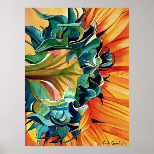 Yellow Sunflower watercolor original art painting Poster (Front)