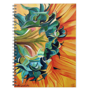Yellow Sunflower watercolor original art painting Spiral Notebook