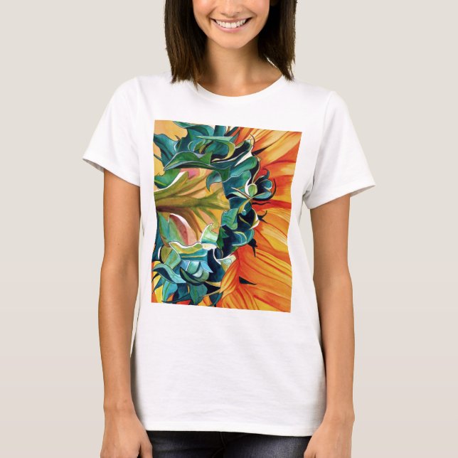 Yellow Sunflower watercolor original art painting T-Shirt (Front)