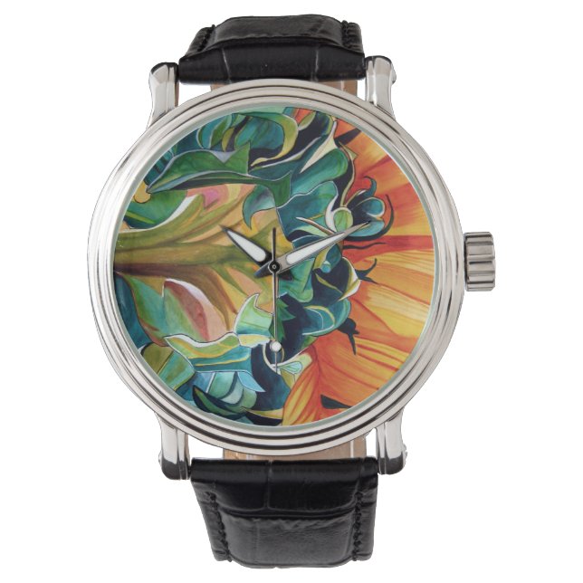 Yellow Sunflower watercolor original art painting Watch (Front)