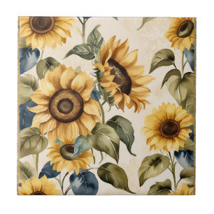 Yellow Sunflower Watercolor Pattern Tile