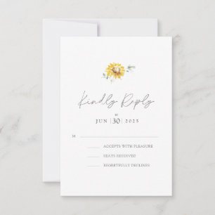 Yellow Sunflower Watercolor Wedding RSVP Card