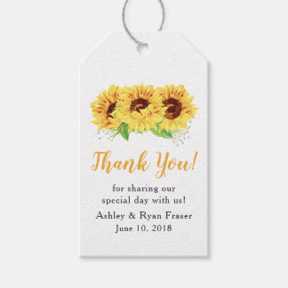 Yellow Sunflower Watercolor Wedding Thank You Gift Tags