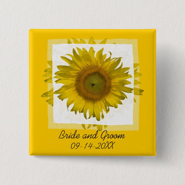 Yellow Sunflower Wedding 15 Cm Square Badge (Front)