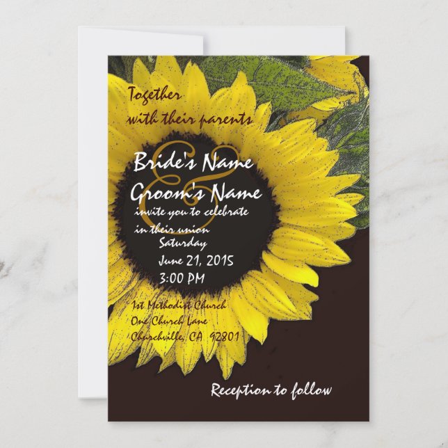 Yellow Sunflower Wedding Felt Paper Invitation (Front)