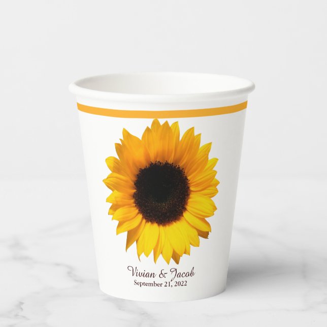 Yellow Sunflower Wedding Paper Cups (Front)