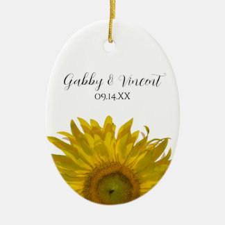 Yellow Sunflower Wedding Photo Ceramic Tree Decoration
