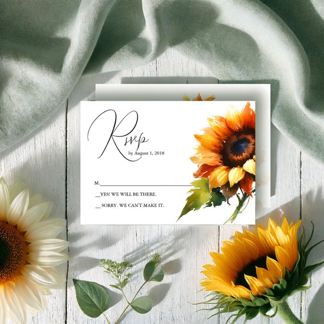 Yellow Sunflower Wedding RSVP Card (Rsvp cards watercolor sunflower wedding theme for rustic late summer and fall weddings)