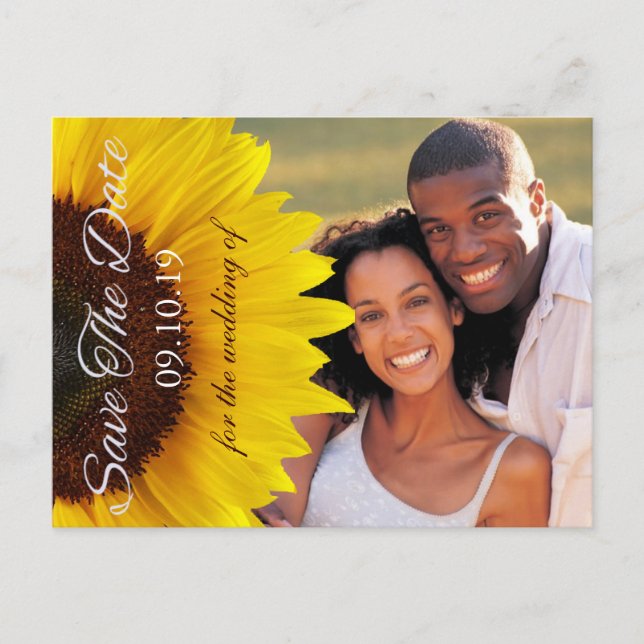 Yellow Sunflower Wedding Save the Date Photo Announcement Postcard (Front)