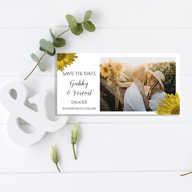 Yellow Sunflower Wedding Save the Date Photo Card (Creator Uploaded)