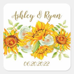 Yellow Sunflower Wedding Square Sticker